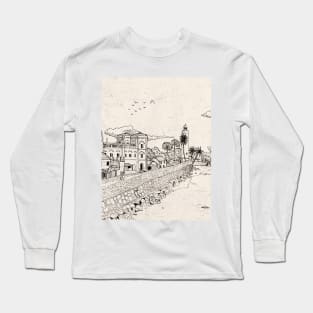 Galle Dutch Fort Sri Lanka Landscape Pen and Ink Illustration Long Sleeve T-Shirt